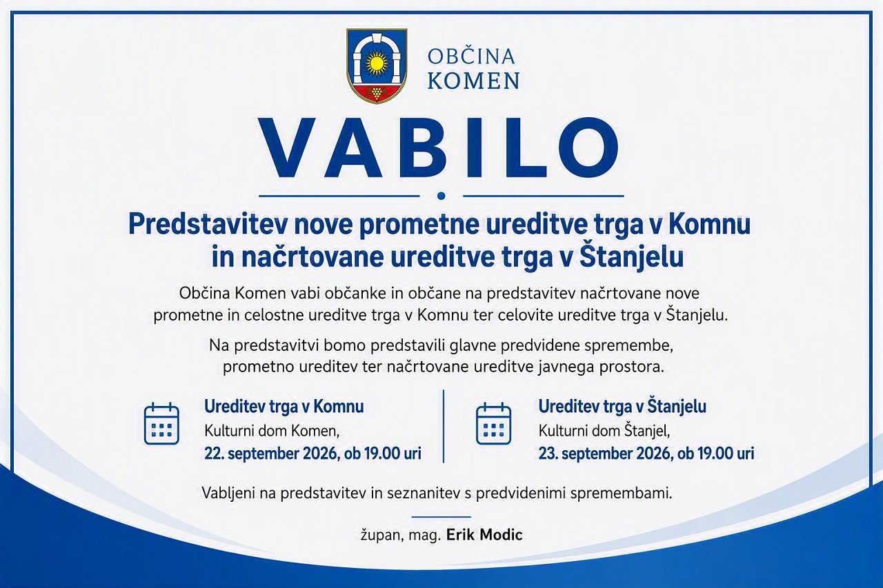Tri pomembne investicije za varnejši promet in urejene javne prostore v občini Komen